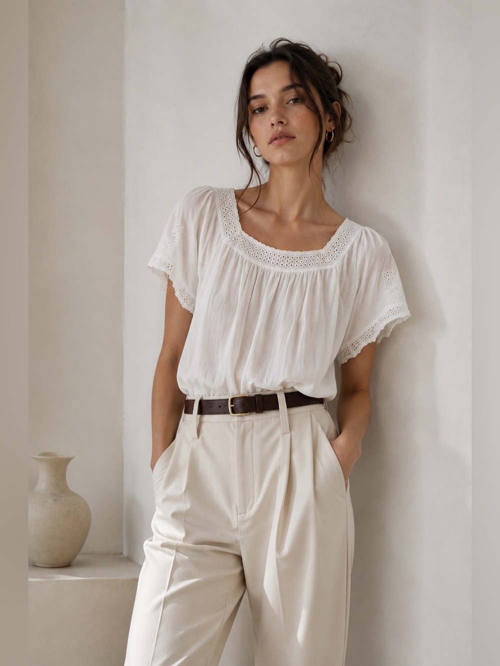 ZARA White Lace Detail Women's Top S